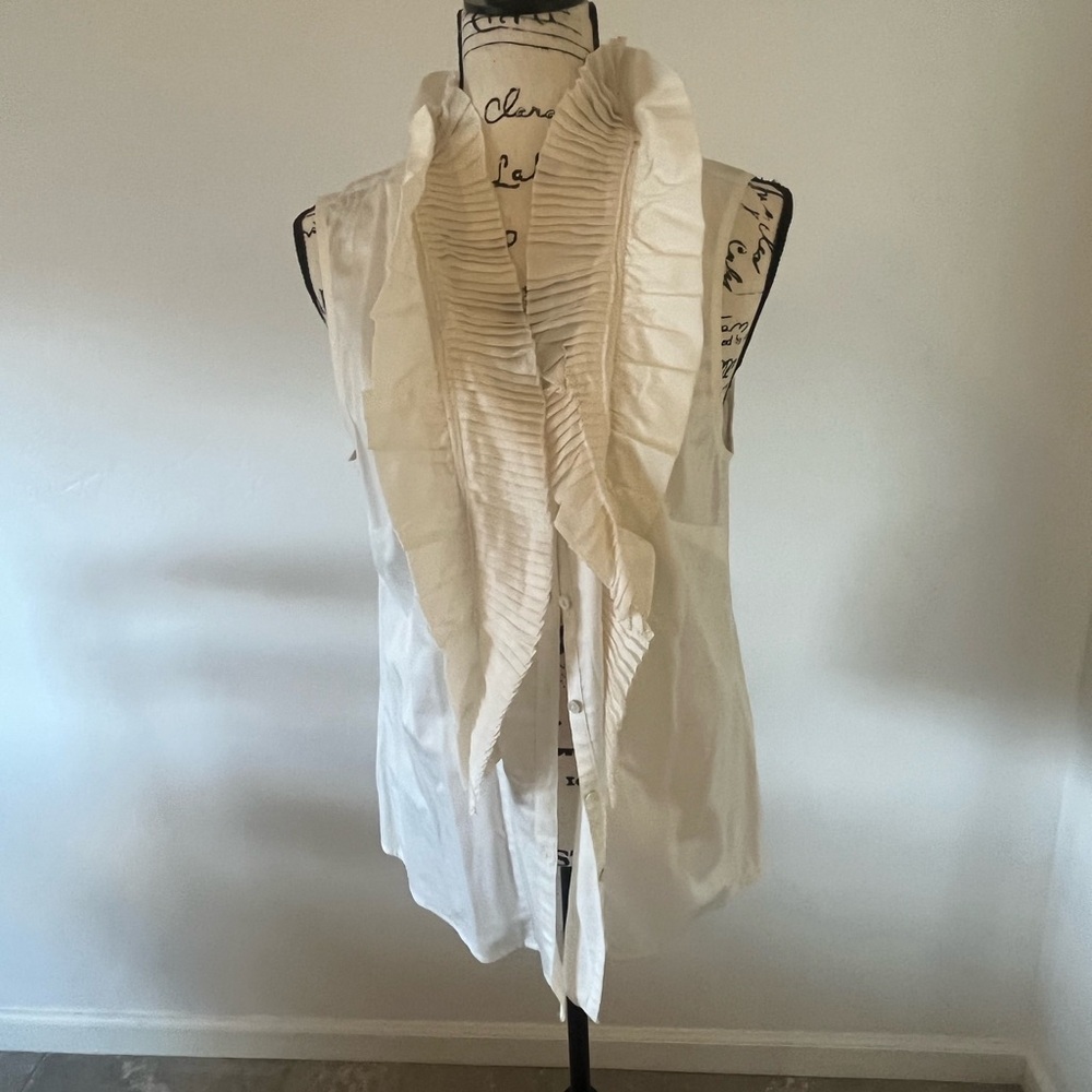 Ann Taylor Ivory Ruffle Front Blouse